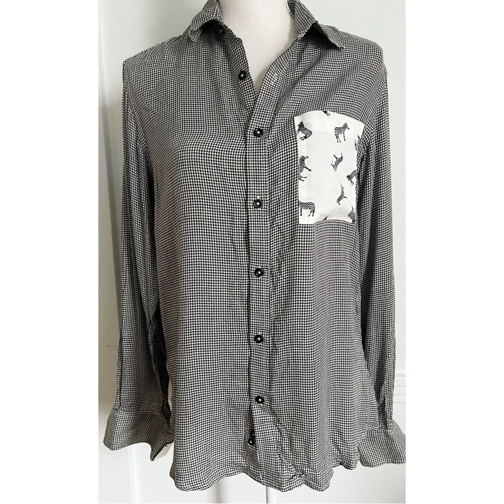 Unbranded • Black White Plaid with Zebra Pocket Blouse